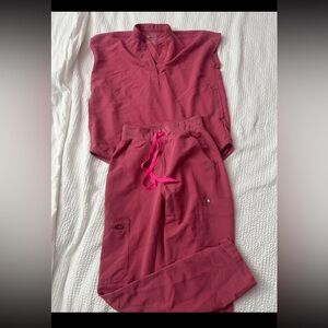 Figs Women's Scrub Set in Burgundy and Pink